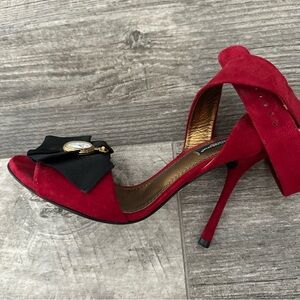 Dolce & Gabbana red suede time clock heels